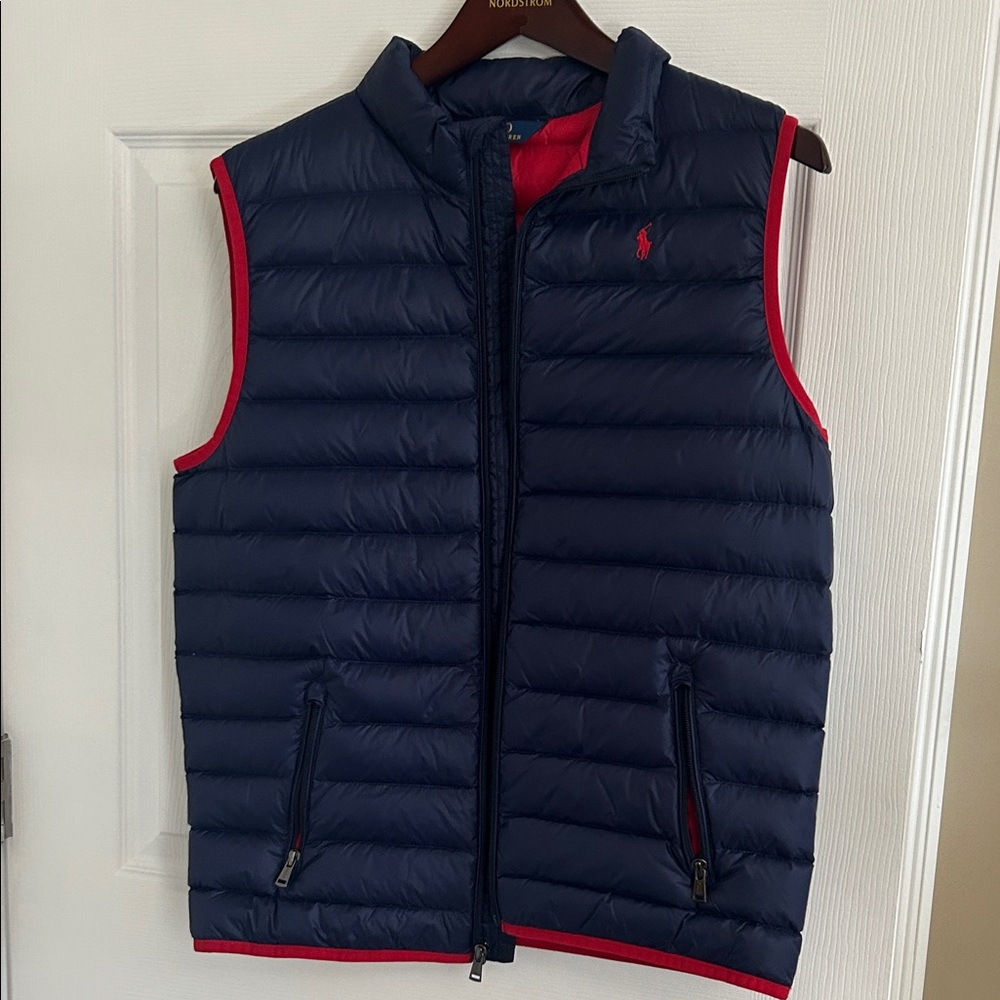 Polo by Ralph Lauren Dark Blue Vest with Bright Red Lining Boys XL /TG 18-20